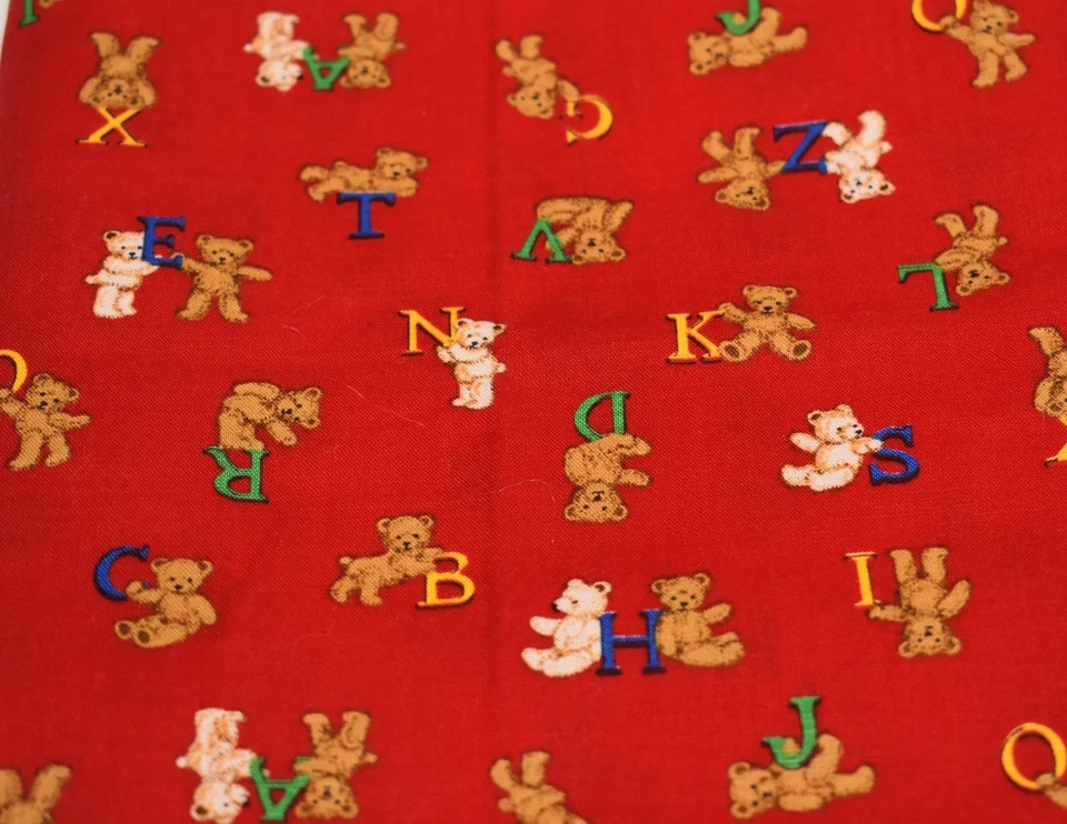 VIP Cranston Print Works RED FABRIC teddy bears ALPHABET abc  46" x 43" - Image 4 of 4