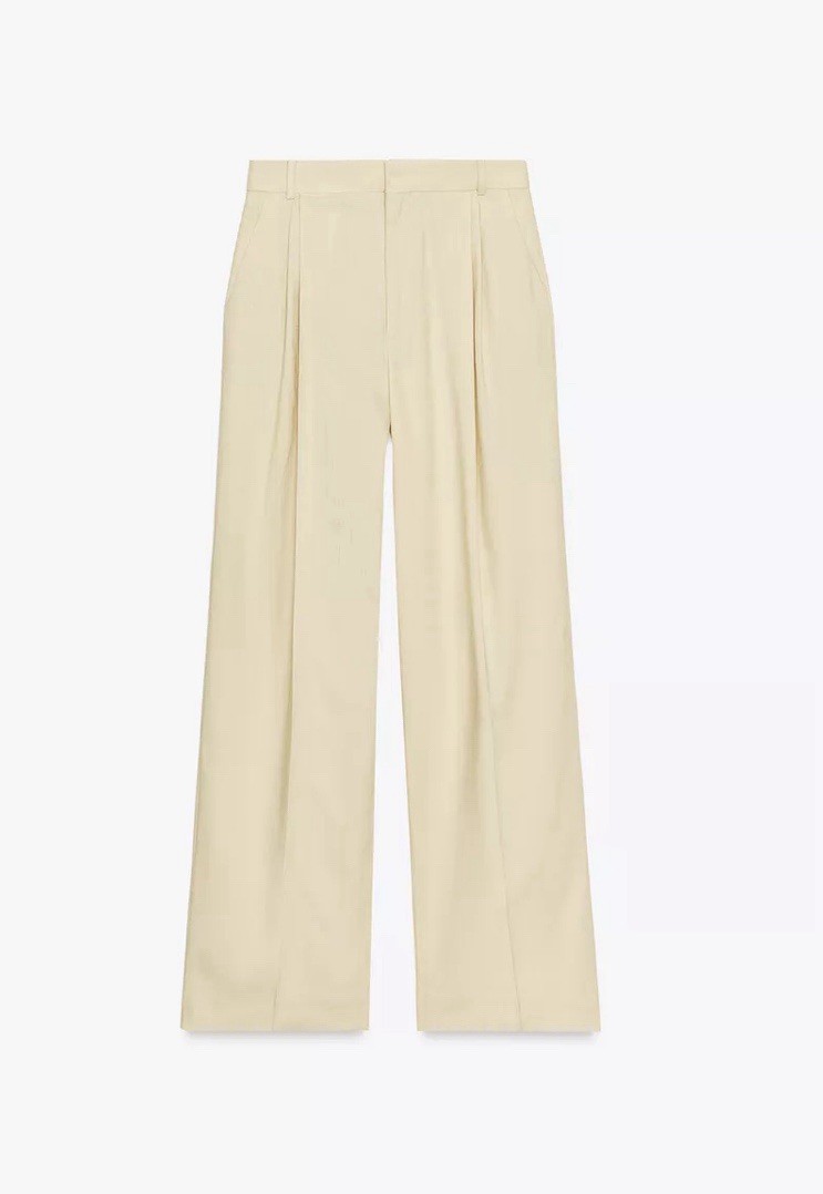 ZARA ZW COLLECTION WIDE LEG PLEATED PANTS Pastel yellow | 8108/751/321
