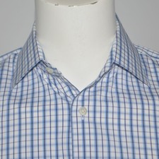 BONOBOS Standard Fit Stretch Cotton Blue White Check Cotton Dress Shirt 15.5 -33