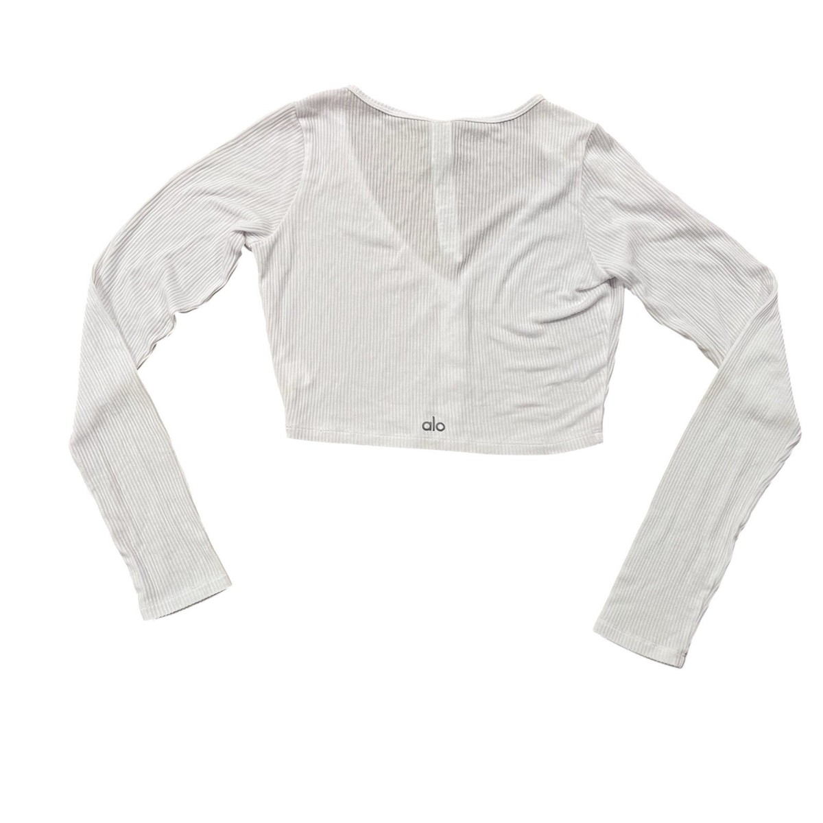 Alo Yoga Ribbed Cropped Whisper Cardigan White S Soft Stretch