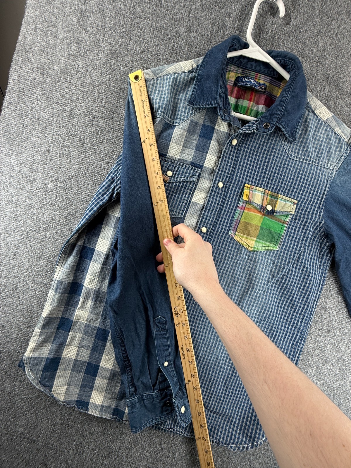 Desigual Patchwork Blue White Medium Plaid Cotton… - image 9