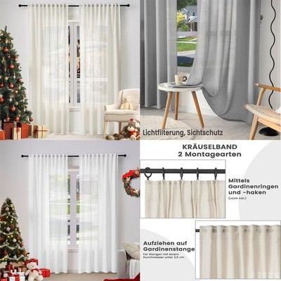2er Set Gardinenn Voile Halbtransparent Gardine Vorhang Wohnzimme Vorhänge deko