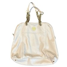 Tory Burch Marion Slouchy Tote Cream Pebbled Leather Gold Chain Hobo Bag