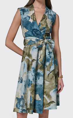 chinese dress ladies Donna Karan Women's Plus Size Abstract Belted Midi Shirt Dress in Ink Multi, Size 18W, Viscose