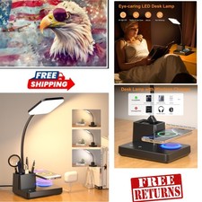 800 Lumens LED Desk Lamp with Touch Control Wireless Charging - Stylish Black
