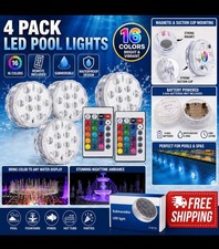 4 Pack Submersible LED Pool Lights 16 Color RGB WaterProof With Remote