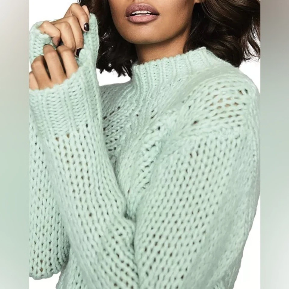 Suéter tejido Reiss ámbar calado mezcla de lana Pointelle, verde azulado, talla S Foto 3 de 4