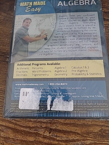 Math Made Easy Algebra Volumes 1-5 (DVD, 2015, 5-Disc Set) New Sealed - Picture 7 of 7