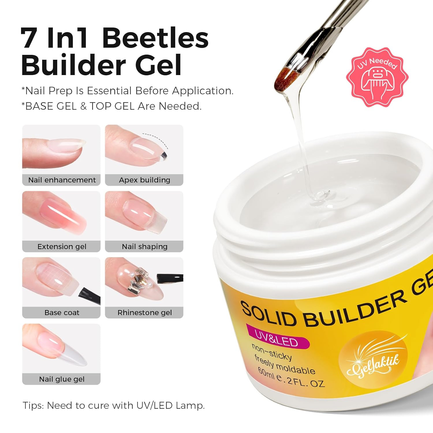 Builder Gel for Nails, 60G Clear Hard Gel for Nail Extension with 10 Nail Forms,