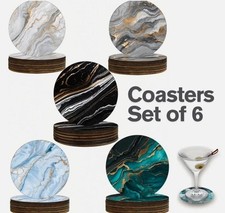 Coasters - Coasters Set of 6 - Homeware Marble Coasters Ceramic - 10cm 4inch