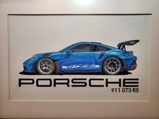 Original Painting. Super Car, Race Car, Sport Car, Porsche 911 GT3 RS. Framed