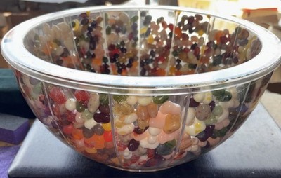 RARE Large Acrylic Serving Mixing Candy Bowl Jelly Beans Encased Inside READ DES