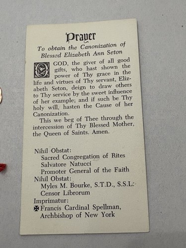 St. Elizabeth Ann Seton Blessed Touched Relic Charm Pendant And Prayer Card - Picture 5 of 6