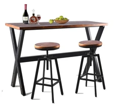 3-Piece Table & Chairs Set, Space-Saving Furniture for Home Bar Dining Cafe Pub