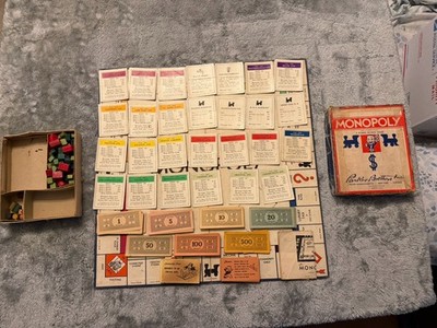 Vintage 1935 Parker Bros Monopoly Near Complete Orig Box Board Rules Wood