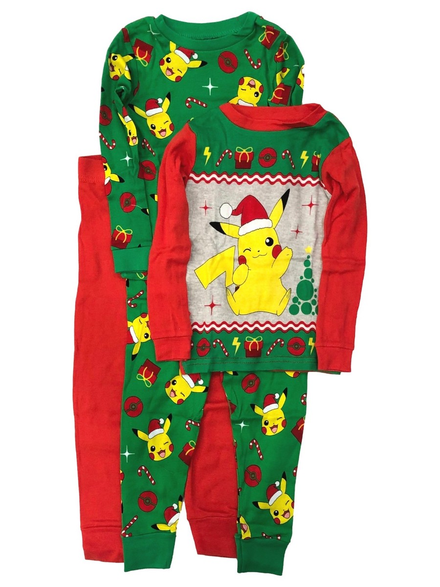 Pokemon Boys 4pc Pikachu Christmas Holiday Pajamas Shirt Sleep