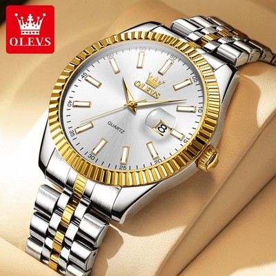 OLEVS Men's Quartz Business Casual Watch Stainless Steel Waterproof Calendar Box