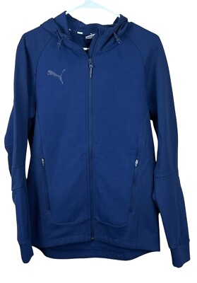 Puma Team Cup Casuals Hooded Full Zip Jacket Mens Sz S Navy Casual Athletic NWT