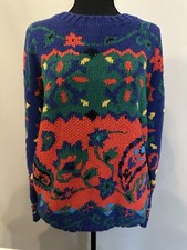 RARE Knit By Hand Vintage IZOD Sweater Floral Size Large