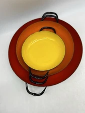 3 Nesting Polish Enamel Saute Pans Midcentury Red Orange Yellow 6” 8” 10” Poland