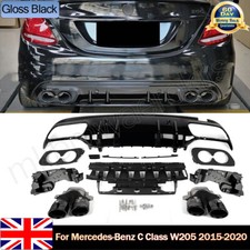 C43 AMG Rear Diffuser Black Exhaust Pipe Kit For Mercedes C Class W205 4Dr 14-20