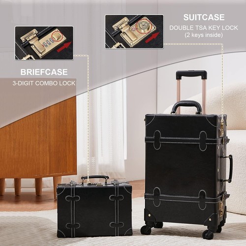 Spinner Wheels Vintage Luggage Set Handcraft Leather Suitcase TSA Lock for Women - Picture 18 of 40