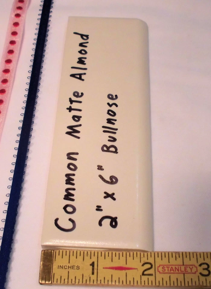 1 pc. Vintage Ceramic Bullnose Tile  2” X 6”  *Matte Almond* Flat-Surface Type - Image 2 of 4