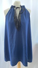 Women's Tassel Neck Blue Sleeveless Short Dress Size 6