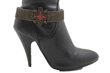 Women Boot Bracelet Antique Gold Metal Chains Cross Red Flower Anklet Shoe Charm