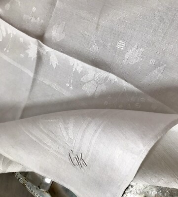 Jugendstil groß 1 Stoffserviette Serviette Leinen Seidendamast Monogramm GK