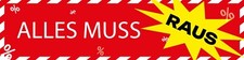 PVC Werbebanner Plane mit Ösen  Banner  " Alles muss RAUS "