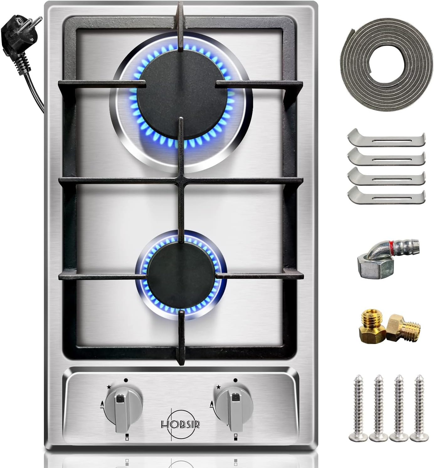 Table de cuisson gaz 2 feux Hobsir 4750W en verre trempé noir