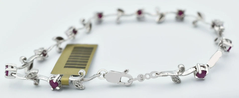 GENUINE 1 Ct RUBY & DIAMONDS BRACELET 14k WHITE GOLD - Free Appraisal Service - Image 2 of 3