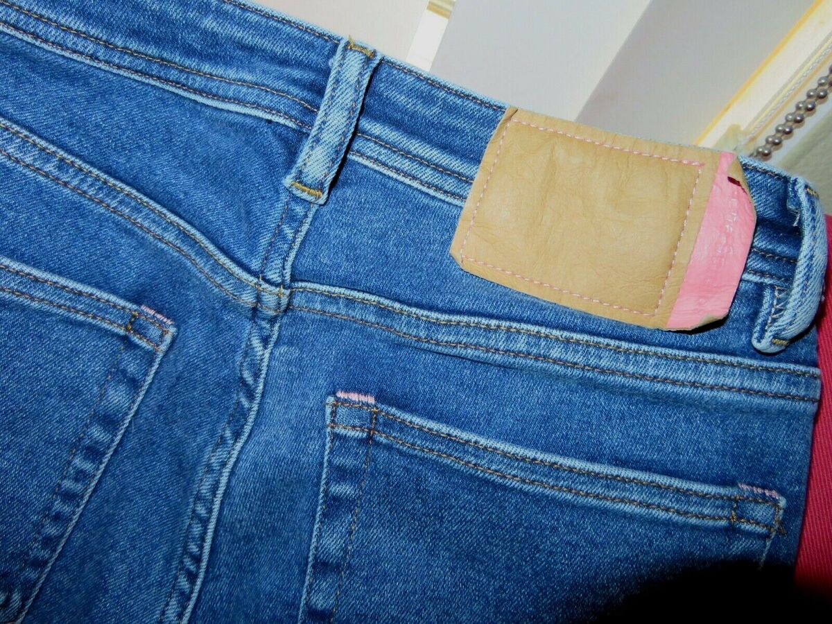 【BOK PLACE】Medium blue back button incision skinny denim Auth $260 ACNE STUDIOS Bla Konst Peg Mid Blue skinny women's