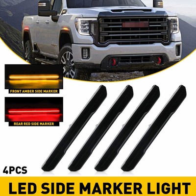 4X LED Front Rear Side Marker Lights Smoked For 20-2023 GMC Sierra 2500 3500 EAW