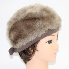 Vintage 1960's Pillbox Hat Faux Fur Beige / Brown Tones