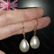 RETRO white/cream TEARDROP PEARL EARRINGS classic pearls GOLD/SILVER FASHION