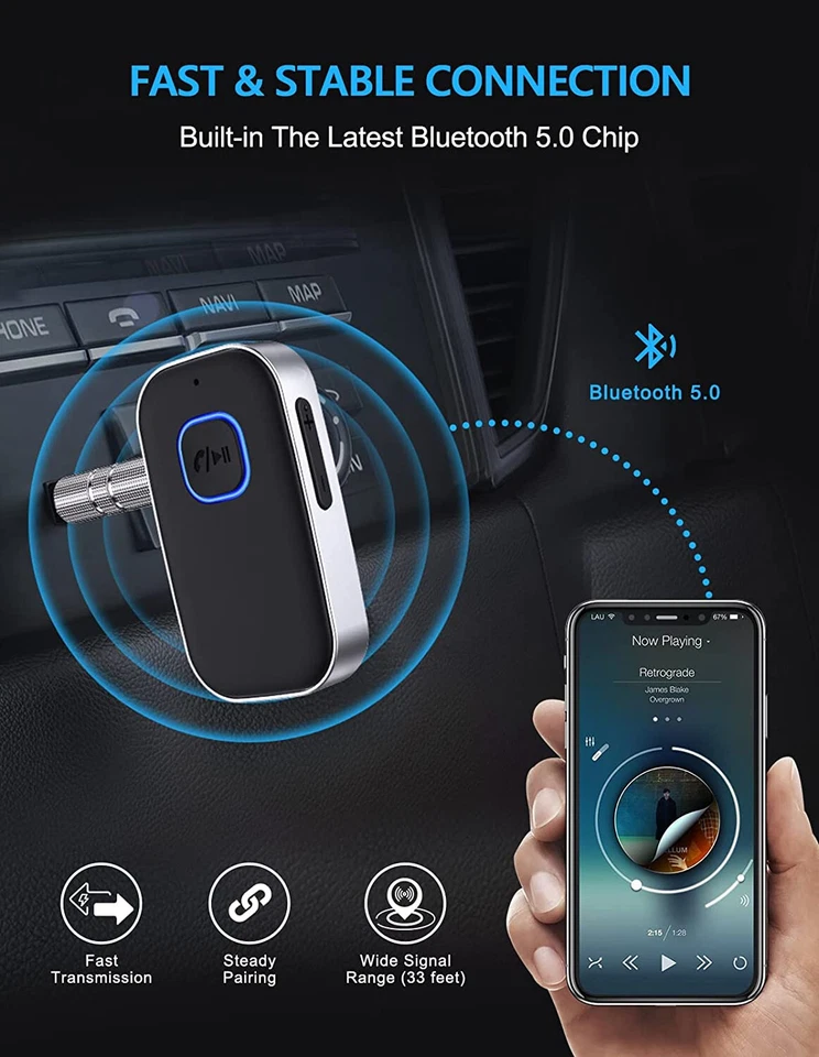Adaptador Receptor Inalámbrico Bluetooth5.0 3.5mm AUX Audio Estéreo Música Hogar Coche Foto 2 de 4