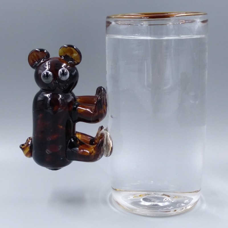 Signed Hand Blown Art Glass Vase Brown Bear Handle Alaska Studio Art Decor