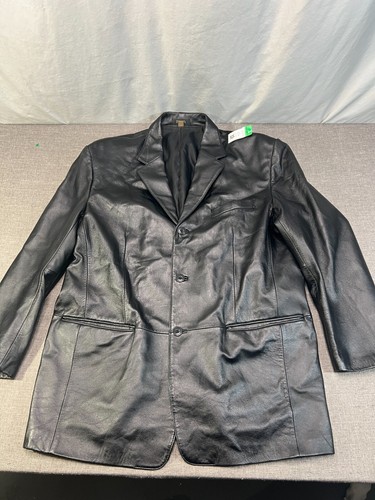 J. FERRAR Black Genuine Leather Men’s 3 Buttons Jacket/ Blazer Size large EUC - Picture 5 of 10