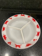 Hazel Atlas Milk Glass Divided Child's Plate with Red Farm Animals T-59