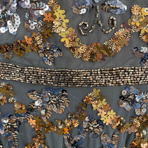 NEW Mac Duggal Charcoal Sequin Hand Embellished Illusion Neck Long Sleeve Gown - Picture 5 of 15