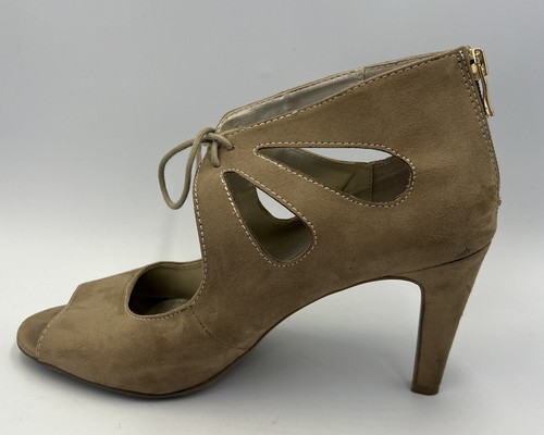 A.n.a. A New Approach ANA CHANCE Women's Beige Tie Peep Toe Zip Heels US 9.5 - Picture 8 of 15