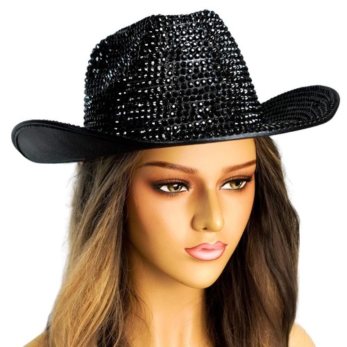 Black Rhinestone Cowboy Hat Cowgirl Costume Concert Bling Bling Hat Rave Festiva