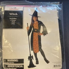 Halloween Costume Girl Orange Witch Medium 7/8 New