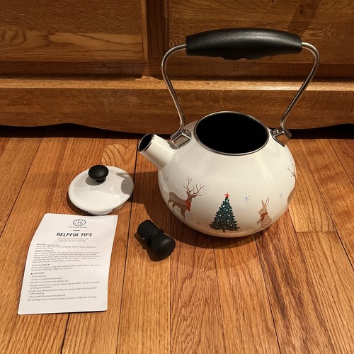 MARTHA STEWART THE COLLECTION 2QT TEA KETTLE ENAMEL ON STEEL HOLIDAY