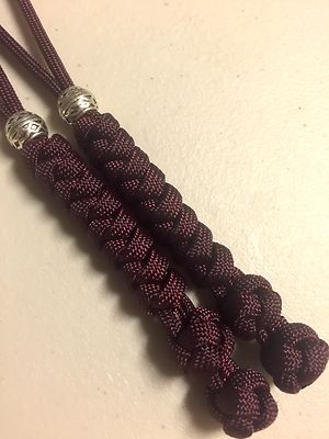 550 Paracord Knife Lanyard 2pk Maroon Snake Knot With Metal Beads