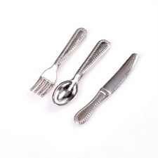 Dollhouse Miniature Metal Silverware 3 Piece Place Settings 1/12 Scale 3/4"