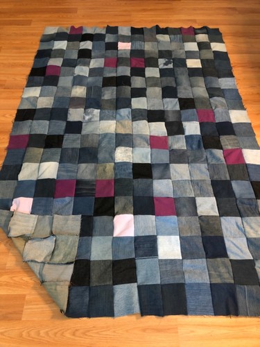 Twin Size Unfinished Denim/ Jean Quilt Top 56x 94#2