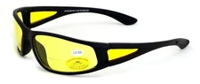 BiFocal Black Sunglasses With Yellow Night Driving Lens - 100% UV Protection.